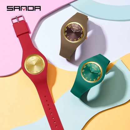 SANDA 6186 Fashion Teenagers Silicone Strap Quartz Watch
