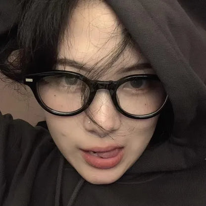 Vintage Rivet Round Frame Glasses Women Black White Leopard Eyewear Trend Brand Reading Computer Y2K Anti Blue Light Eyeglasses