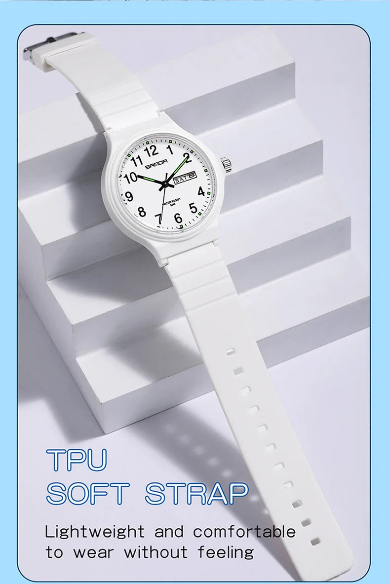 SANDA 9072 Quartz Watch Calendar Light  Weight Minimalism Ladies Women Wristwatches