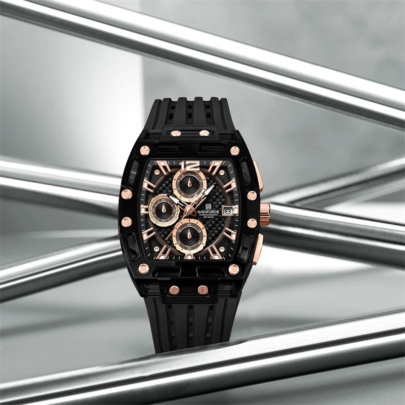 Naviforce 7105 Casual New Chronograph Mul-tifunction Watches Sports Silicone Man Transparent Case Wristwatch