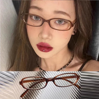 New Retro Blue Green Oval Small Frame Glasses Frame Women's Anti Blue Light Glasses Fashion Y2K Square Eyeglasses Frame