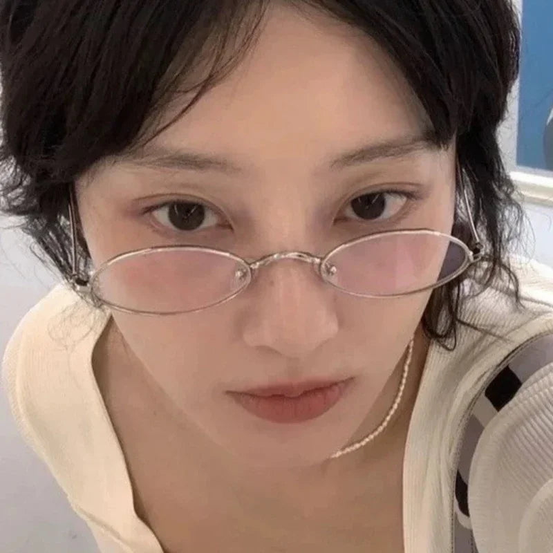 Japanese Harajuku Small Metal Oval Glasses Frame for Women No Makeup Fashion Anti-blue Glasses Men Fashion Anime Cosplay Props