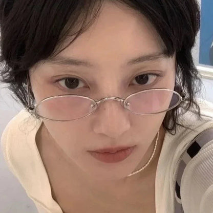 Japanese Harajuku Small Metal Oval Glasses Frame for Women No Makeup Fashion Anti-blue Glasses Men Fashion Anime Cosplay Props
