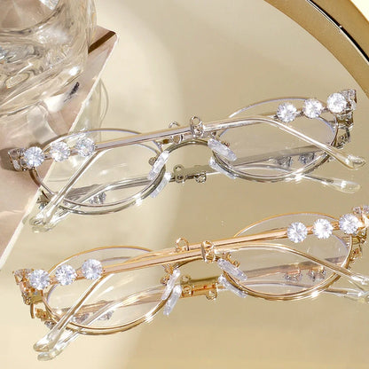 Japanese Small Oval Rhinestone Eyeglasses Frame for Women