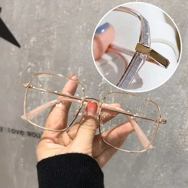 Anti Blue Light Reading Glasses Women Fashion Glitter Anti Blue Light Presbyopic Eyeglasses Frame Oversize Metal Eyewear óculos