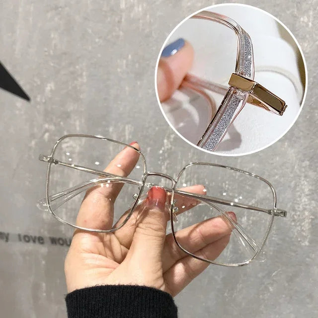 Anti Blue Light Reading Glasses Women Fashion Glitter Anti Blue Light Presbyopic Eyeglasses Frame Oversize Metal Eyewear óculos