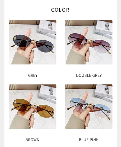 Elegant Diamond Oval Sunglasses Male Letter "F" Rimless Sunglasses  car sunglasses 90902