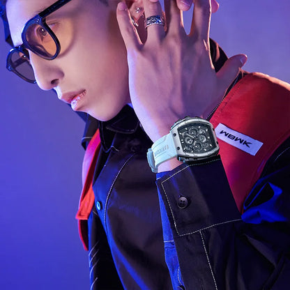 Mark Fairwhale 5670 Men's Top Design Quartz Tonneau Multifunction Chronograph Waterproof Silicone  Sports Quartz Watch for Men