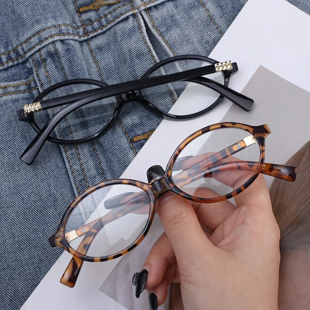 Y2K Retro Oval Frame Glasses Women Leopard Ins Sweet Cool Eyewear Trend Brand Reading Computer Anti Blue Light Eyeglasses