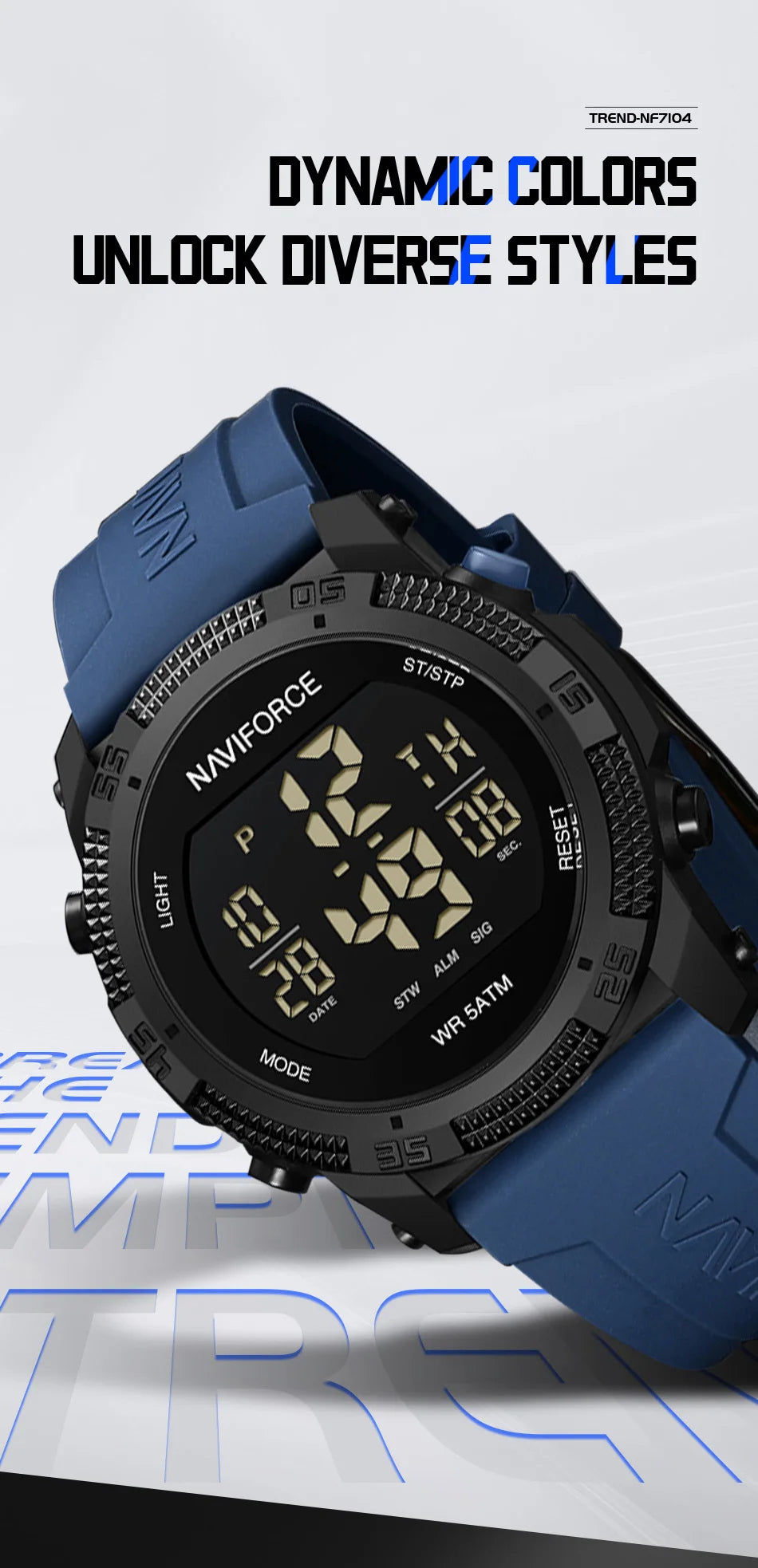 Naviforce 7104 Men Fashion Outdoor Watch Electronic LCD Digital Casual Watch