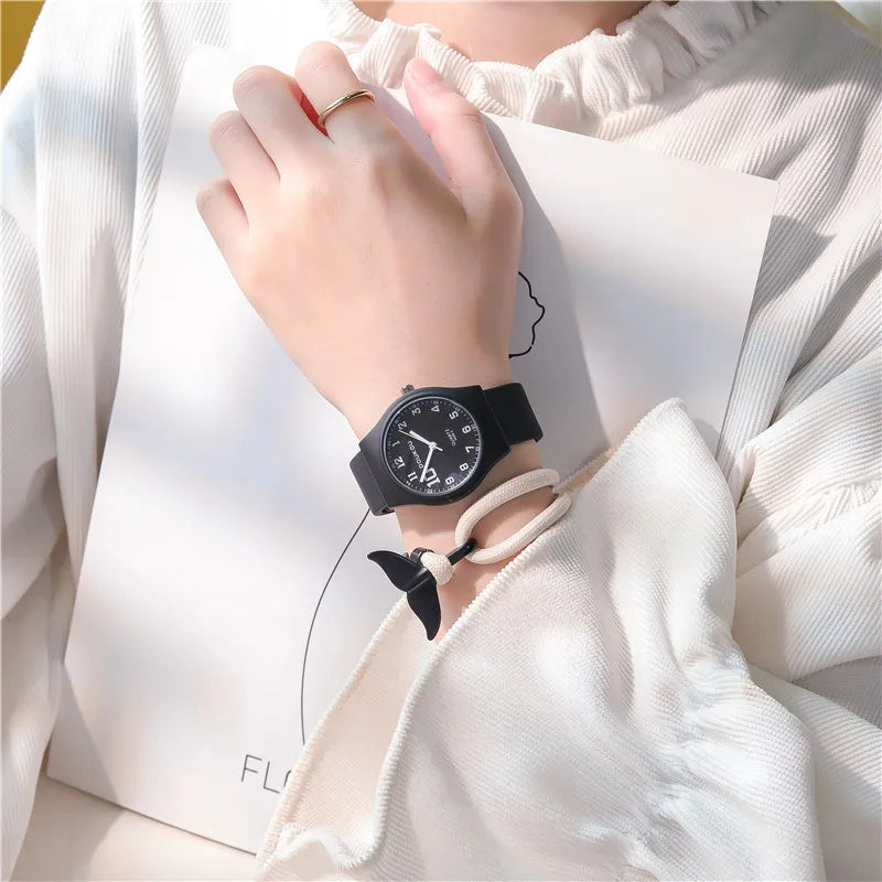 Candy Colors Silicone Strap Quartz Wristwatch Student Watch INS Korean Fashion Trendy Ladies Wristwatch Simple Versatile Clock