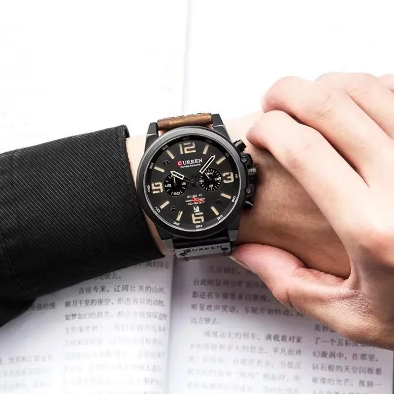 CURREN 8314 Men Quartz Watch Waterproof Chronograph Business Leather Belt Retro Watch For Men Watches Student Wristwatch Sports
