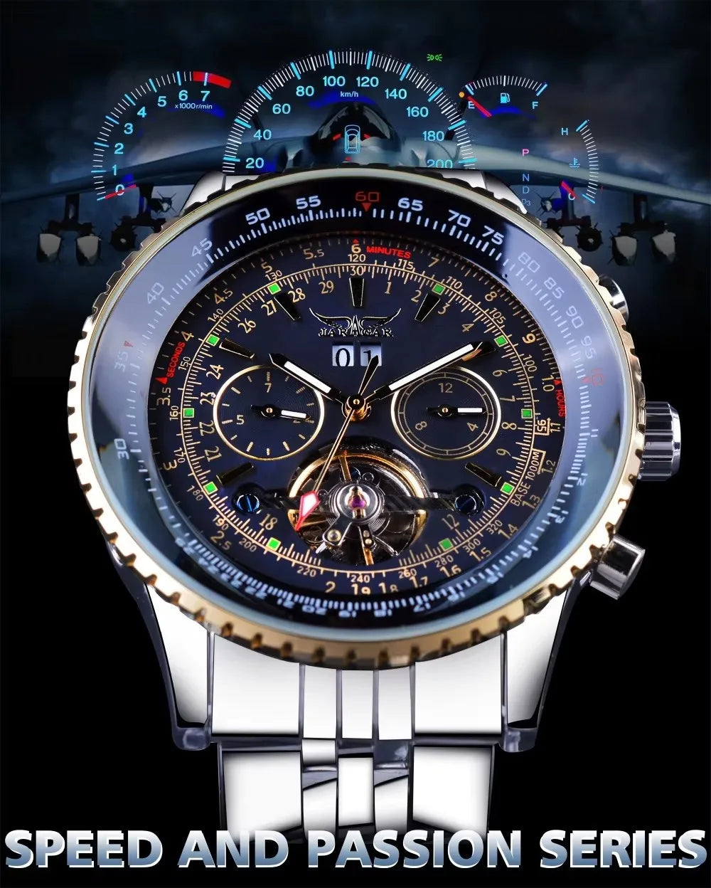 JARAGAR 034 Men's Big Dial Watch Military Pilot Date Month Business Watch