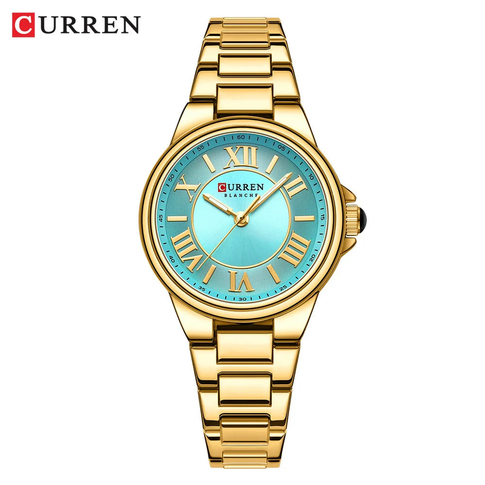 CURREN 9091 Luxury Original Woman Round Watch Stainless Steel 3ATM Waterproof  Wristwatch