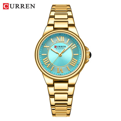 CURREN 9091 Luxury Original Woman Round Watch Stainless Steel 3ATM Waterproof  Wristwatch