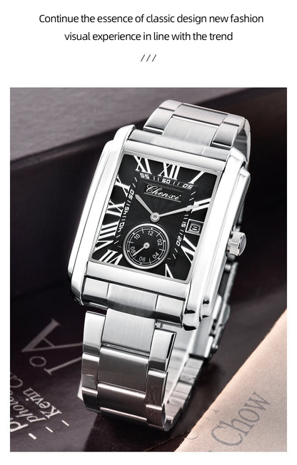 CHENXI 8216 Top Luxury Brand Square Silver Color Men Quartz Watches