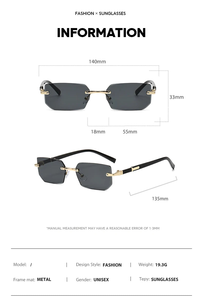 Trendy Rimless Sunglasses for Men Women Fashion Frameless Rectangle Sun Glasses