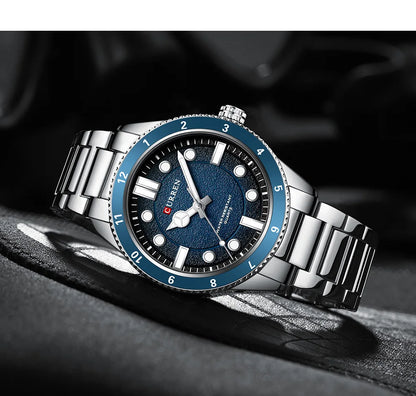 CURREN 8450 Stainless Steel Strap Men's Quartz Watch Business Blue Green Clock Analog Display Wrist Watches for Male