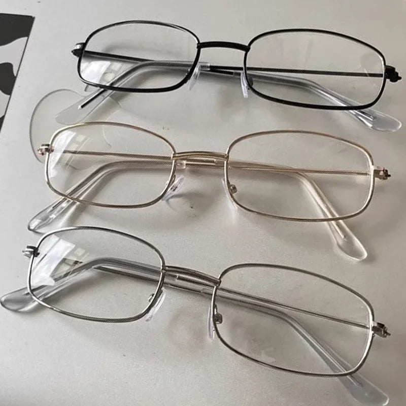Y2K Vintage Black Silver Metal Eyeglasses Fashion Clear Reading Glasses