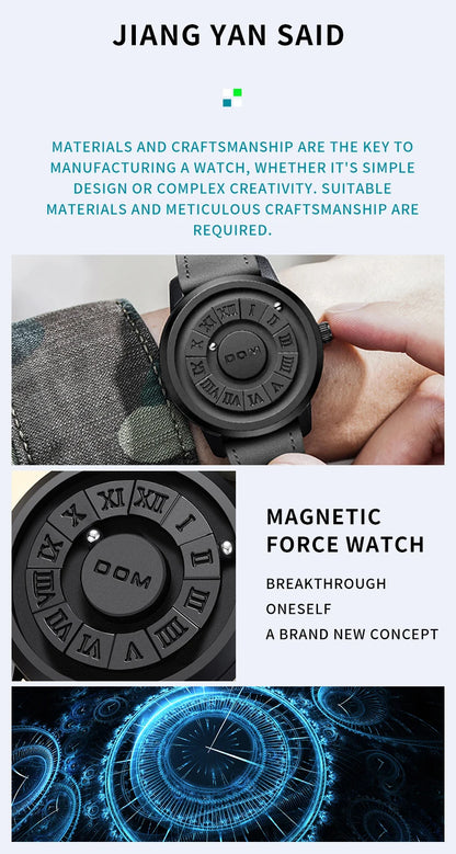 DOM 1345 Fashion New Personalized Floating Magnetic Pointer Free Ball Bearing Creative Waterproof Quartz Watch for Men Clock