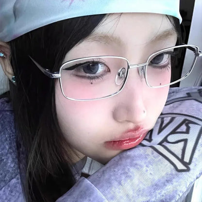 Y2K Vintage Black Silver Metal Eyeglasses Fashion Clear Reading Glasses