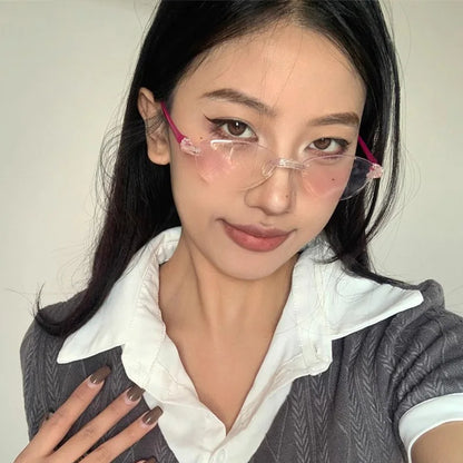 Retro Narrow-frame Glasses Women Anti-Blue Light Rimless Y2K Square Harajuku Eyewear Decorative Computer Eyeglasses Accessories