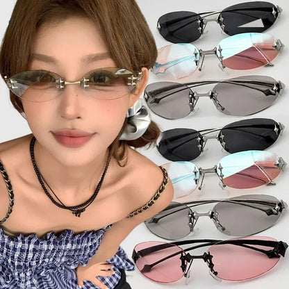 2026 Fashion Rimless Sunglass for Women Men Vintage Star Shaped Small Oval Frameless Y2K Blue Light Blocking Glasses Daily Wear