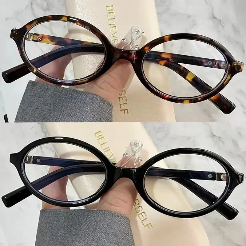 Y2K Retro Leopard Small Oval Frame Glasses Women Spice Girl Cool Eyewear New Black Reading Computer Anti Blue Light Eyeglasses