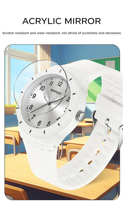 SANDA 9075 Men New Luxury Simple Original Watches Gift Silicone Quartz Wristwatches