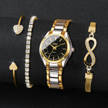 4PCS/Set Fashion Small Dial Women Watches Ladies Luxury Analog Quartz Wristwatch Bracelets Set Reloj Mujer（Without Box）