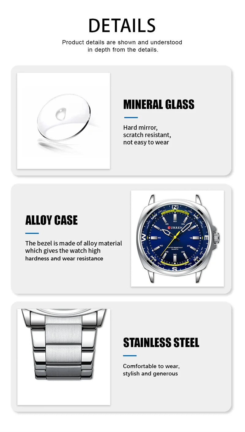 CURREN 8455 Top Brand Classic Business Watches Simple Men Business Stainless Steel Strap