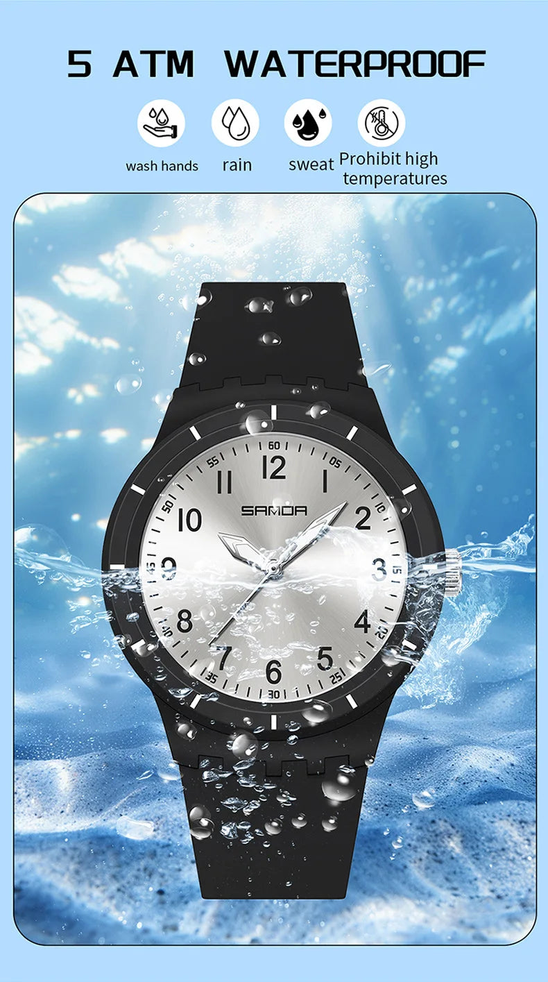 SANDA 9075 Men New Luxury Simple Original Watches Gift Silicone Quartz Wristwatches