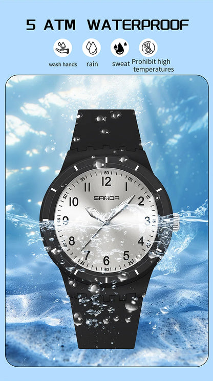 SANDA 9075 Men New Luxury Simple Original Watches Gift Silicone Quartz Wristwatches