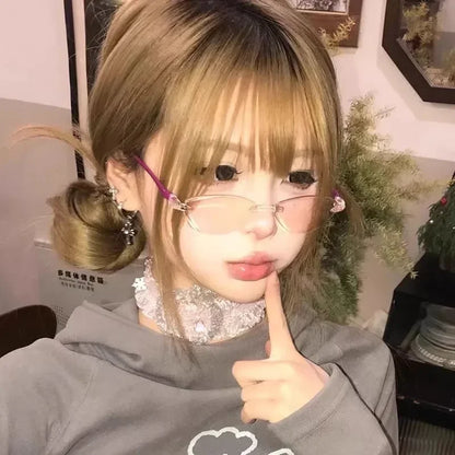 Retro Narrow-frame Glasses Women Anti-Blue Light Rimless Y2K Square Harajuku Eyewear Decorative Computer Eyeglasses Accessories