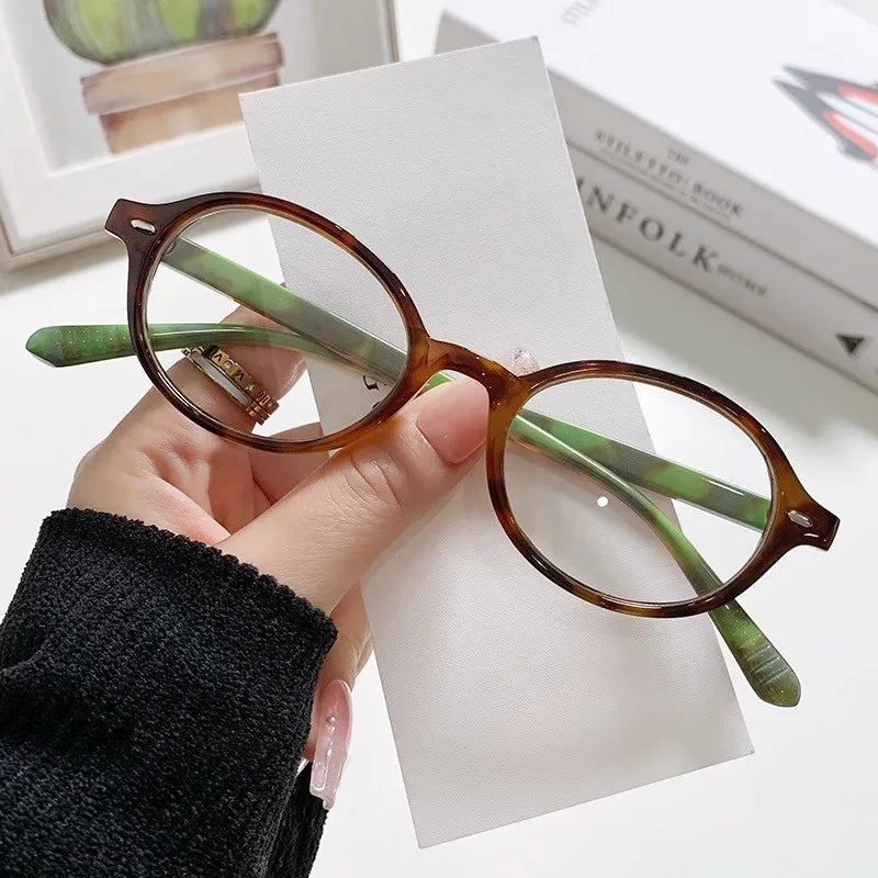 Y2K Retro Blue Green Oval Small Frame Glasses Frame Women's Anti Blue Light Glasses 2023 Fashion Style Eyeglasses Frame Eyewear