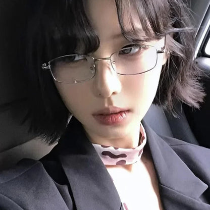 Y2K Vintage Black Silver Metal Eyeglasses Fashion Clear Reading Glasses
