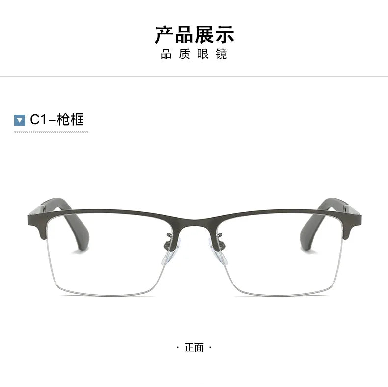 O-Q CLUB Men's Half-frame Business Reading Glasses Anti-blue Light Anti-fatigue Metal Frame