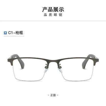 O-Q CLUB Men's Half-frame Business Reading Glasses Anti-blue Light Anti-fatigue Metal Frame