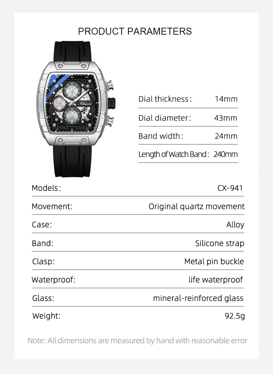 CHENXI 941 Sport Multifunction Military Men Silicone Quartz Wristwatch