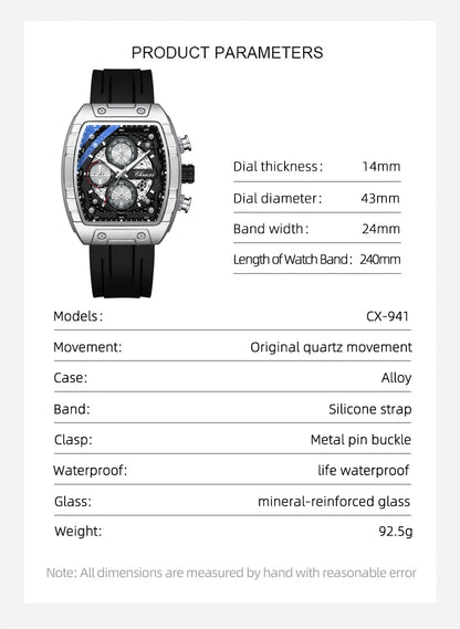 CHENXI 941 Sport Multifunction Military Men Silicone Quartz Wristwatch