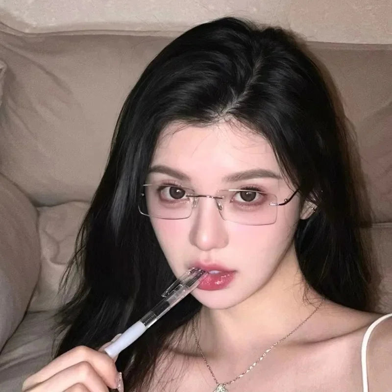 New Transparent Square Rimless Eyeglasses Blue Light Blocking Glasses Fashion Frameless for Women Men Silver Computer Glasses