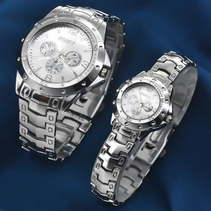 Men Business Watches Fashion Steel Strap Men and Women Luxury Gold Casual Couple Watches Three Eyes Dial Wristwatch Wholesale