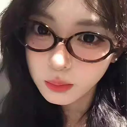 Japanese Y2K Retro Black Oval Frame Glasses for Women