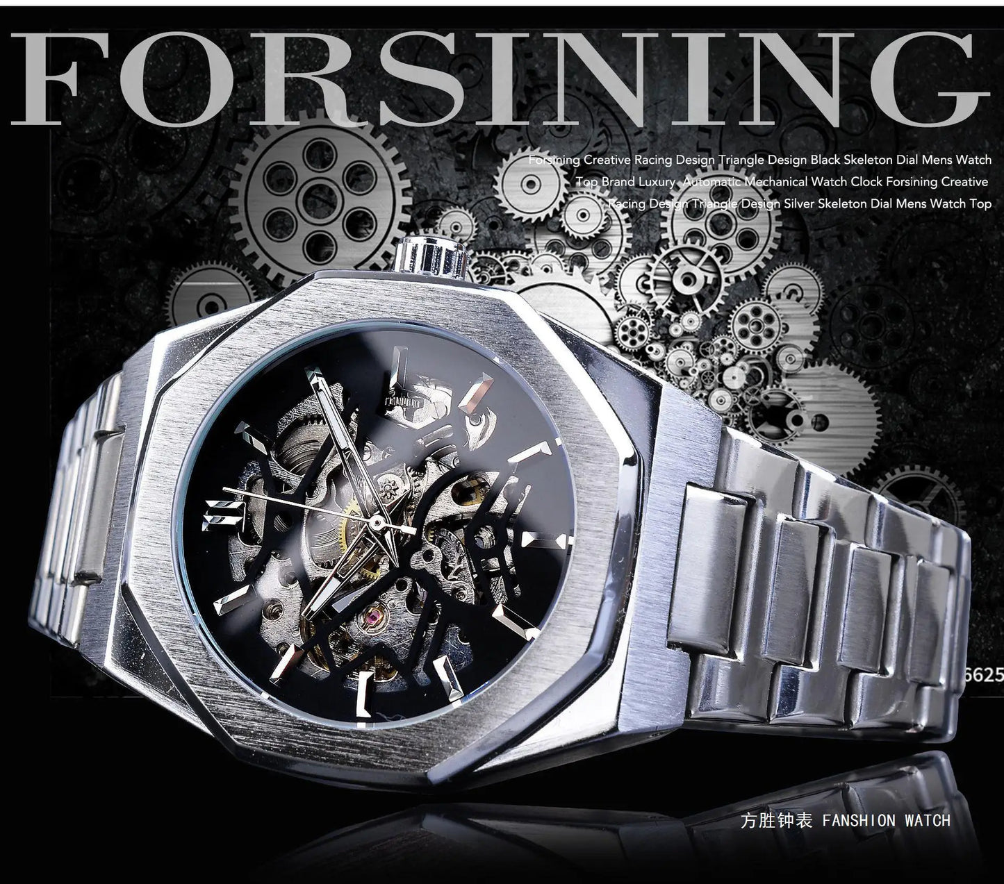 Forsining 344D  Luxury  Hollow Automatic Mechanical Watch Men Luminous Foreign Trade Cross-border Tide Waterproof Watches