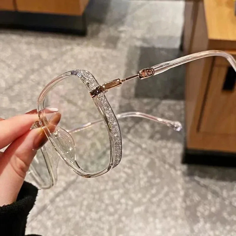Anti Blue Light Reading Glasses Women Fashion Glitter Anti Blue Light Presbyopic Eyeglasses Frame Oversize Metal Eyewear óculos