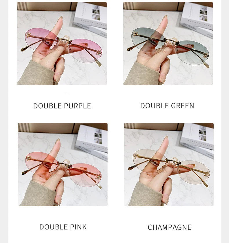 Elegant Diamond Oval Sunglasses Male Letter "F" Rimless Sunglasses  car sunglasses 90902