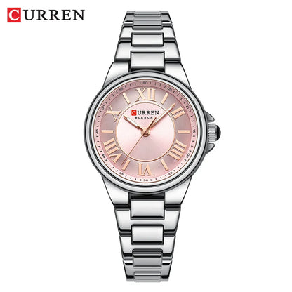 CURREN 9091 Luxury Original Woman Round Watch Stainless Steel 3ATM Waterproof  Wristwatch