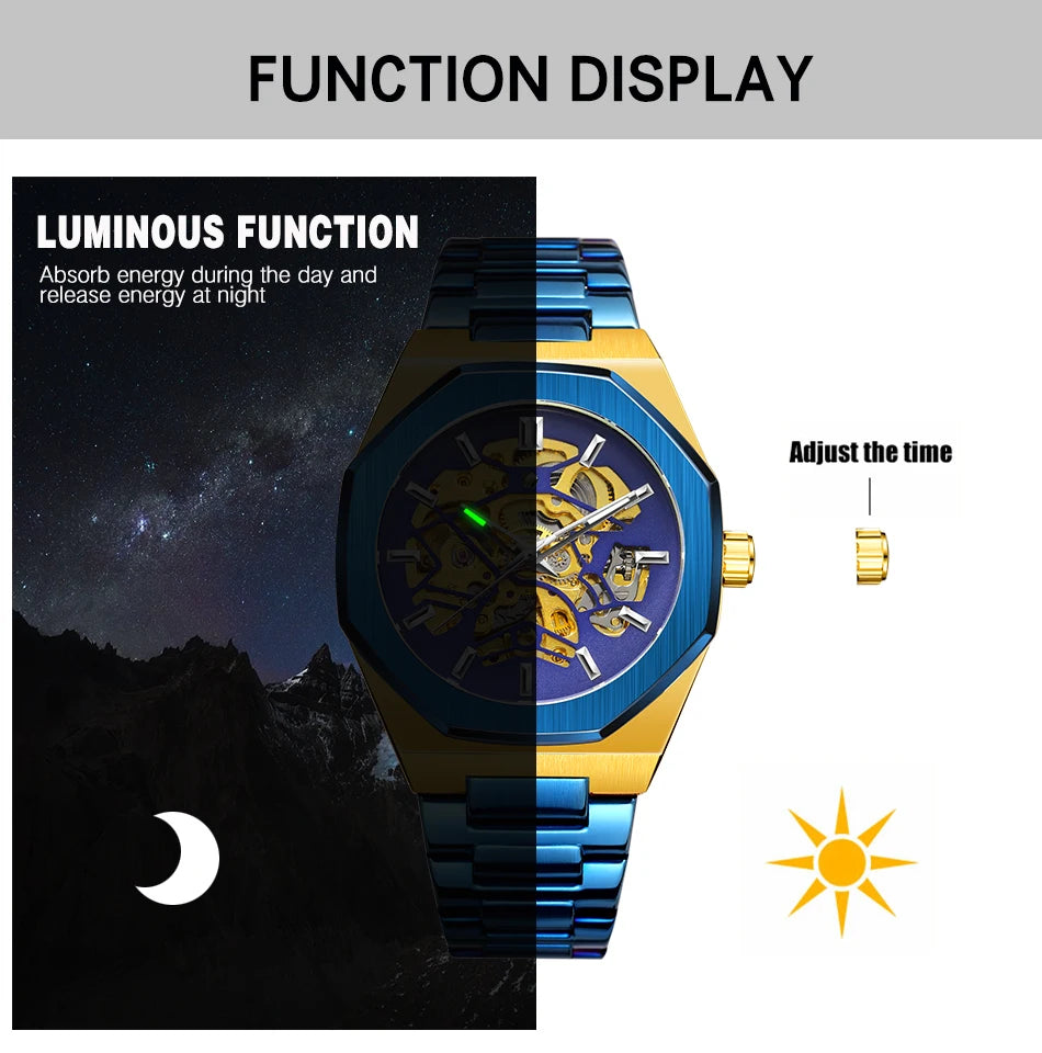 Forsining 344D  Luxury  Hollow Automatic Mechanical Watch Men Luminous Foreign Trade Cross-border Tide Waterproof Watches