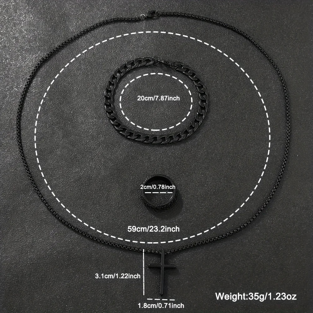 4PCS Fashion Men Business Watches Black Steel Band Male's Calendar Quartz Watch Relogio Masculino Jewelry Set（Without Box）