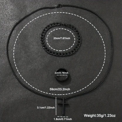 4PCS Fashion Men Business Watches Black Steel Band Male's Calendar Quartz Watch Relogio Masculino Jewelry Set（Without Box）